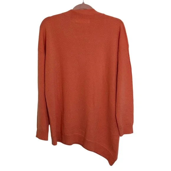 10C Derek Lam Cusp Cashmere V Neck Sweater Size XL‎ Orange Asymmetrical Hem - Picture 2 of 8
